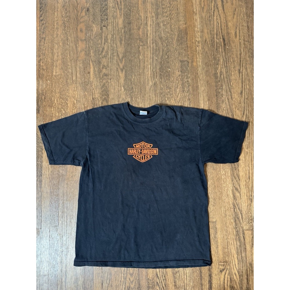 Vintage Harley-Davidson T-Shirt XL Black Double Sided Eagle Flames Yazbek Tag